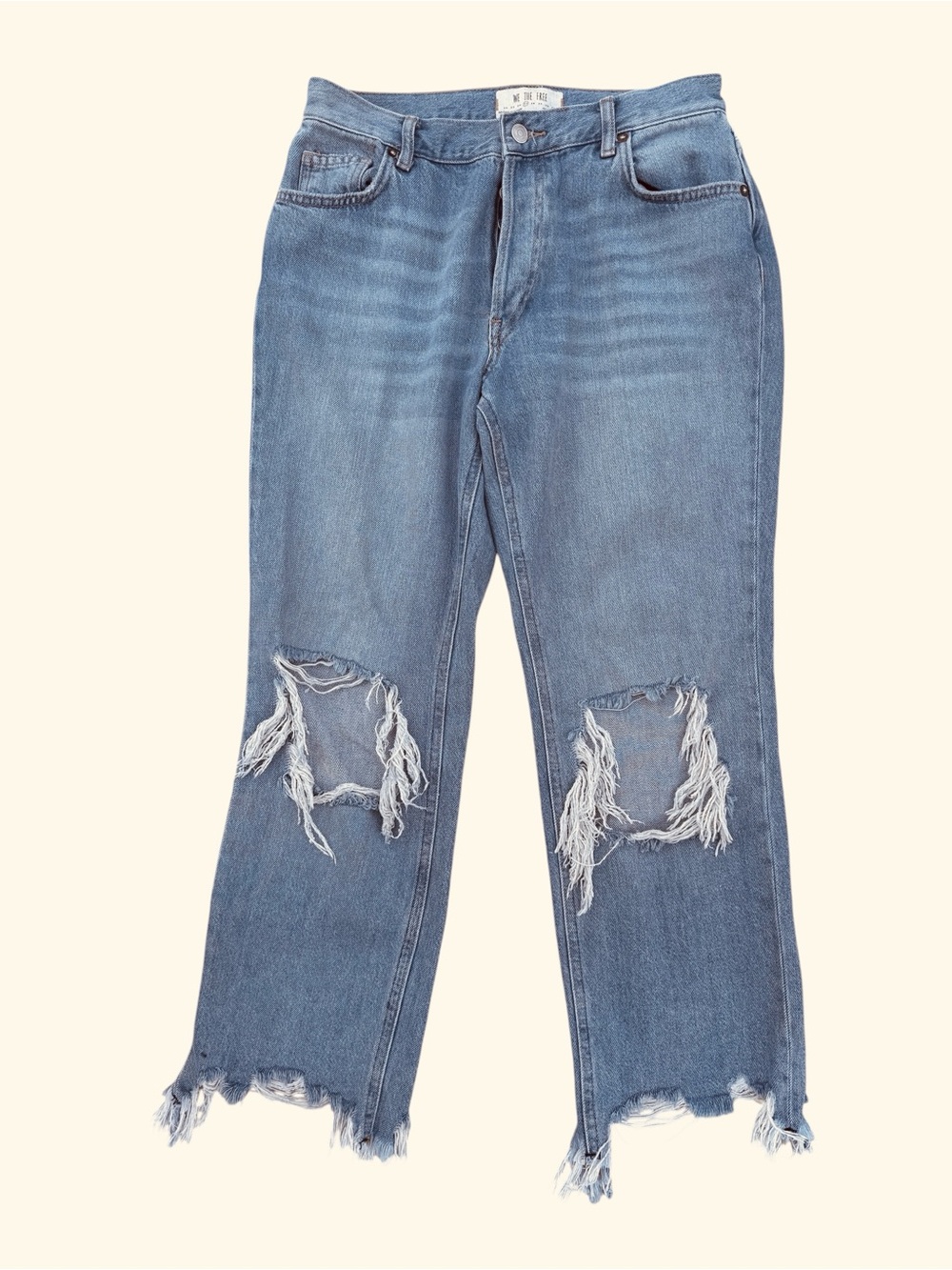 We The Free Maggie Straight Leg Jeans Blue Distressed Cotton Denim Size 27